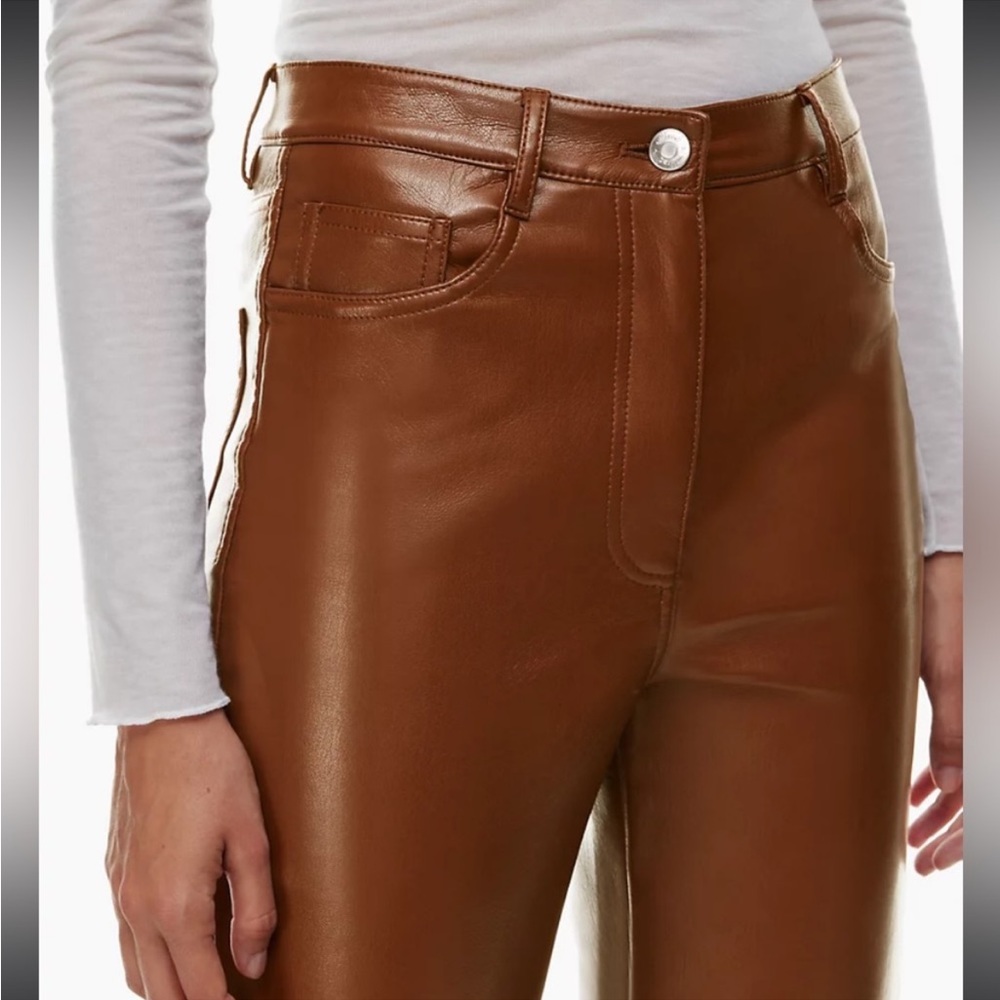 Aritzia Wilfred Melina Pant Tan Brown High-Waisted Vegan Leather Trouser Sz 10